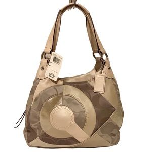 💐COACH F26245 💐 TAUPE MULTI INLAID PATCHWORK SIGNATURE LEATHER HOBO MSRP…